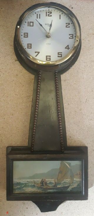 Antique Vintage Gilbert 8 Day Wall Mount Clock Sailboat Parts Only