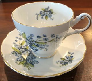 Vintage Regency Tea Cup And Saucer - English Bone China - Blue Forget - Me - Nots