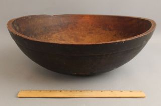 Large Antique England Primitive Old Black Paint Wood Dough Bowl No Resrve