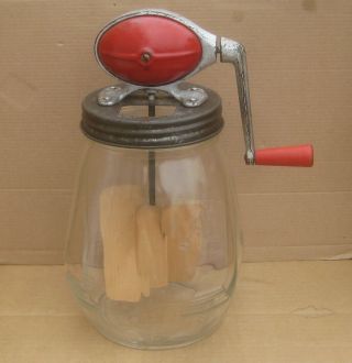 Dazey Butter Churn 4 Quart Tulip Glass No.  4 Red Football Style Top Vintage