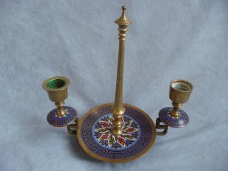 Antique Enameled Brass Candlestick French Or Russian Enamel Candle Holder 19th C