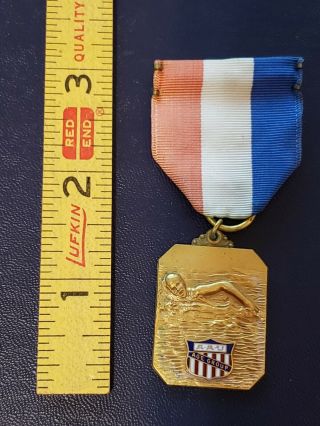 Vintage Amateur Athletic Union Medal Ribbon Pin Swim Aau 1961 Junior Olympics