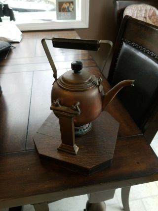 Antique Arts And Crafts Copper Teapot Kettle With Warming Stand Circa 1890 