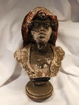 Vintage Shabby Chic Black Americana Bust Gypsy Fortune Teller Plaster Chalkware