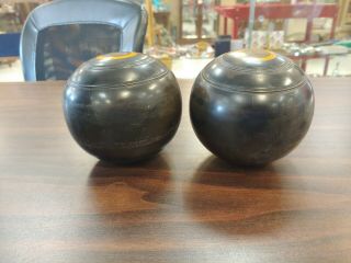 ANTIQUE PAIR MONOGRAMMED LAWN BOWLING BALLS - GREAT PAIR 2