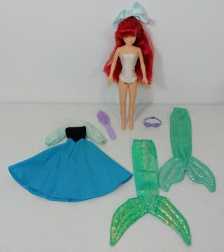 Vintage 1989 Disney Tyco Little Mermaid Ariel 9.  5 " Doll Dress Tail Bra Hair Bow,