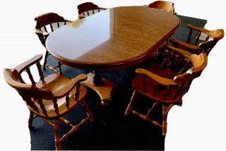 Ethan Allen Antique Heirloom Dining Set 6 Chairs 1 Table With 2 Leaf Extensions
