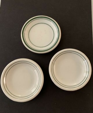 Set Of 3 Vintage Ironstone Green & White Chunky Butter Pats Restaurant Style