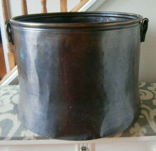 Large Antique Hand Hammered Dovetailed Copper Cauldron Kettle Pot Brass Handles