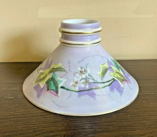 Antique Victorian Hand Painted Floral Ivy Milk Glass Kerosene Oil Lamp Shade