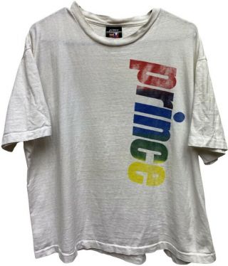 Vintage 90’s Prince Wilson Rainbow Tennis T Shirt Size Mens L Usa Single Stitch