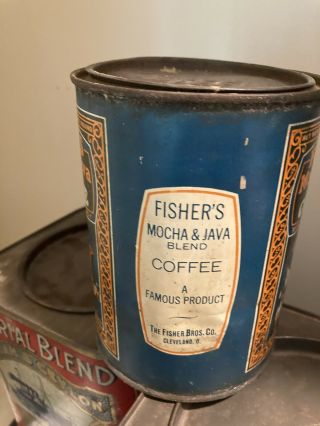 Vintage antique Fisher ' s Coffee Tin.  Cleveland,  Ohio Ca 1920 2