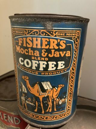 Vintage antique Fisher ' s Coffee Tin.  Cleveland,  Ohio Ca 1920 3
