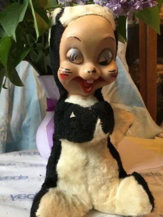 Vintage Stinky Skunk Rubber Face Plush Stuffed Animal 1950s Toy Kitsch 9”