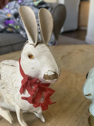 Antique Easter Bunny Rabbit German Candy Containers vtg Paper Mache Glass Eyes 2