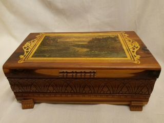 Vintage Antique Wood Wooden Box 10 3/4 " X 6 1/4 " X 4 " Carved Decorated