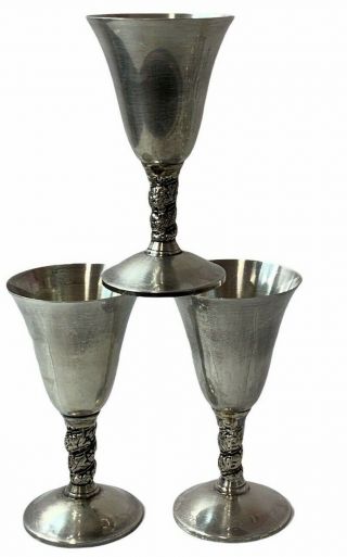 Set Of 3 Vintage " Plator " Silver Plated Wine Goblets Spain Grapevine Stems Cups