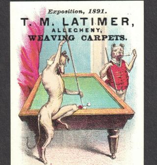Antique Billiards 1891 Greyhound Dog Pool Hall Sports Anthropomorphic Trade Card