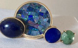 4 Singles 14k Gold Bezel Set Mosaic Opal Lapis Jade Post Earrings 1,  2,  3 Or 4