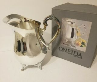 Vintage Oneida Silver - Plated 2 Qt Footed Water Beverage Pitcher With Ice Lip - Usa