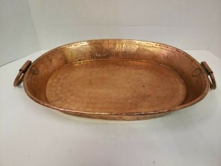 Antique Vintage Hand Hammered Solid Copper Serving Tray With Handles (heavy)