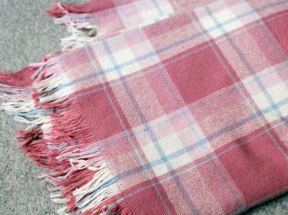 Vintage Faribo 100 Wool Blanket Pink Plaid Made In Usa Fringe Size 69 " X 93 "