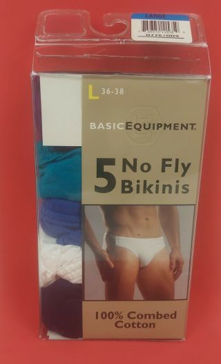 Vtg Basic Equipment 5 Pair No Fly Bikini Briefs 100 Combed Cotton Large 36 - 38