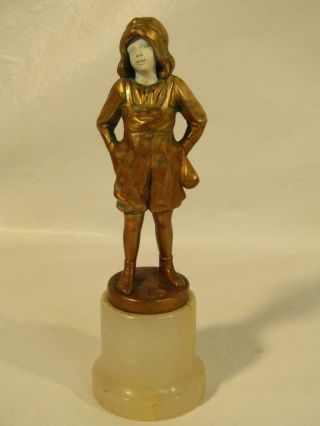 Antique Austrian Gilt Bronze Figure Of Girl Signed B.  Grundmann - Bone Face