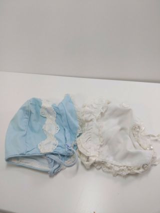 Vintage Baby Infant Hat Bonnet Set Of 2 Lace Trim 1 Blue 1 White 2 Sizes