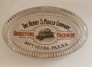 Antique White Back Glass Adv.  Paperweight Henry S.  Mould Brick Machine Pitts Pa