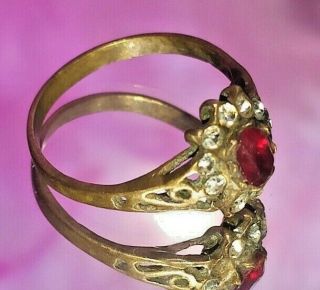 Rare Extremely Ancient Bronze Ring With Red Stone Antique Authentic