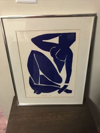 Vintage H.  Matisse 52 Nu Bleau Print Lithograph Blue Nude 1 Frame Mat Glass