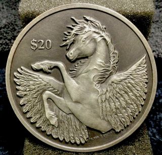 Large 2018 20$ Virgin Islands 2 Oz Silver Pegasus Antiqued Coin Mtg.  2500 2196