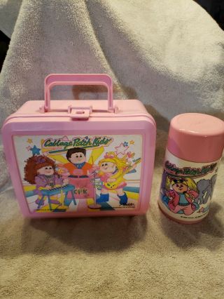 Vintage 1990 Cabbage Patch Kids Pink Plastic Lunchbox Withthermos Appears