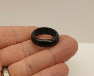 Antique Victorian Carved Black Whitby Jet Mourning Ring