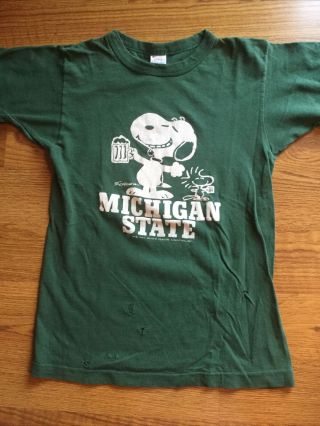 Vintage 80s Champion Snoopy Michigan State T Shirt Xs / S Made In Usa