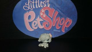 Littlest Pet Shop Authentic Lps 1458 Silver Gray Komondor Mop Dog Pink Bow