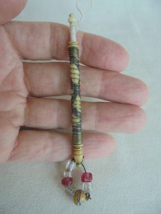 Antique Bone Lace Bobbin Decorated With Bands Of Metalic Paper & Wire