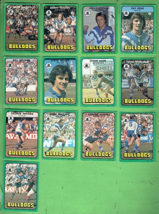 D435.  1978 Canterbury Bulldogs Scanlens Rugby League Cards,  All 13 Cards