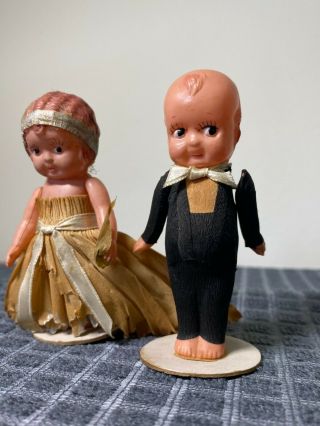 Vintage Kewpie Doll Wedding Cake Topper 1930s Bride & Groom Celluloid