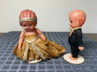 Vintage Kewpie Doll Wedding Cake Topper 1930s Bride & Groom Celluloid 2