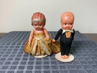Vintage Kewpie Doll Wedding Cake Topper 1930s Bride & Groom Celluloid 3