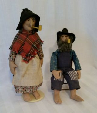 Vintage Handmade Cloth Dolls - Folk Art Old Appalachian Mountain Couple
