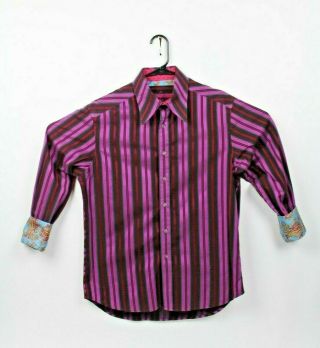 Robert Graham Men’s Medium Purple Button Up Dress Shirt Striped Button Up Shirt