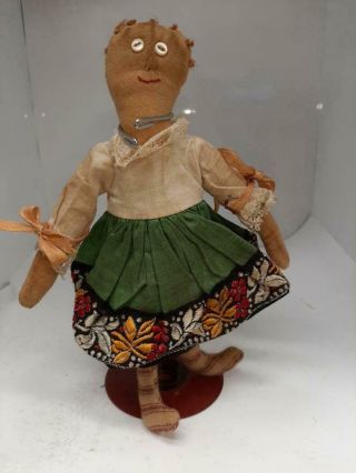 Vintage Primitive Folk Art Black Americana Doll Handmade Artist Signed Louise