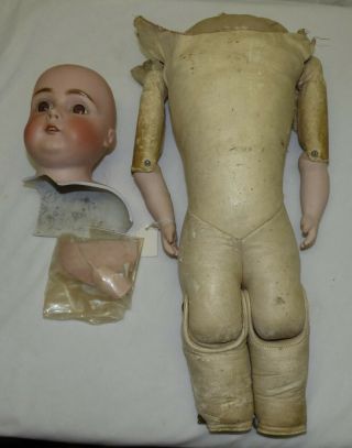 Antique German Bisque Head Kestner 15 166 & Large 17 1/2 " Leather Body Doll