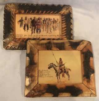 Vintage History Native American Wood Framed Pictures 1910 Cowboy Indian Founded