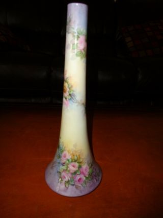 Antique Hand Painted American Belleek Lenox Vase,  Roses,  10 3/4 "