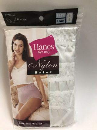 Vintage Hanes Her Way Nylon Lace White Brief Panties Package Of 3 Size 8 Nos