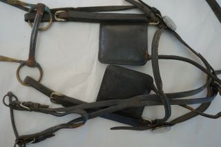 Antique Vintage Leather Horse Bridle Driving Headstall Bit Blinders Blinkers